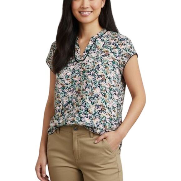 41 Hawthorn Women’s Short Sleeve Blouse Floral Multicolor V Neck Top NWT Small - Picture 1 of 8